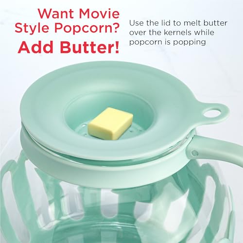 Ecolution Patented Micro-Pop Microwave Popcorn Popper with Temperature Safe Glass, 3-in-1 Lid Measures Kernels and Melts Butter, Made Without BPA, Dishwasher Safe, 1.5-Quart, Aqua