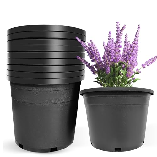 Srehloe 10Pcs 5 Gallon 12 inch Plant Nursery Pot Flower Seedling Injection Molded Container Plastic Garden Planter Pots with Drainage Holes Suitable for Vegetables Flowers Plants Black