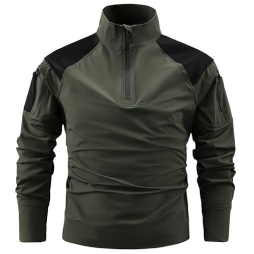 Chemise tactique respirante homme avec poches zippées et col montant