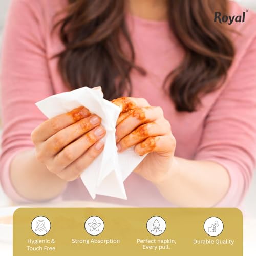 Image of Royal Tissue Paper Napkins (270 Pulls) 90 Pulls X 3 Packs | 1-Ply Soft Paper Napkins | Hygienic Disposable Napkins for Home & Office