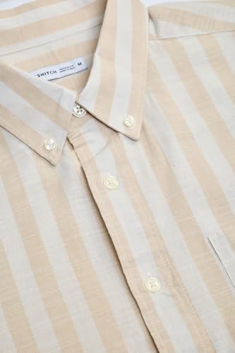Image of SNITCH Men Casual Shirt | Regular Fit Long Sleeve Button-Down Collar Striped Pattern | 100% Cotton Breathable Fabric Smart Casual Summer Styling