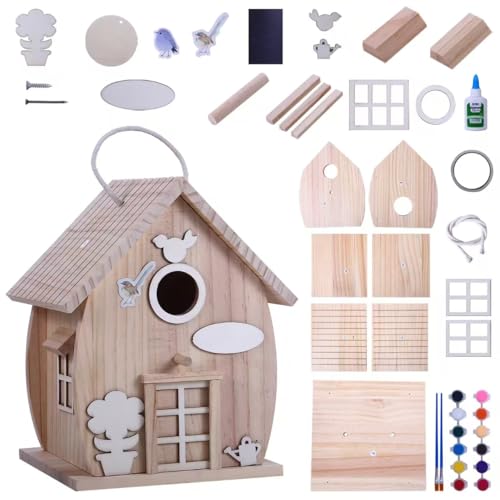 Kit de casa de pájaros de madera para adultos para construir, manualidades de carpintería al aire libre, pintura de estilo libre, casa colgante para decoración de jardín y patio