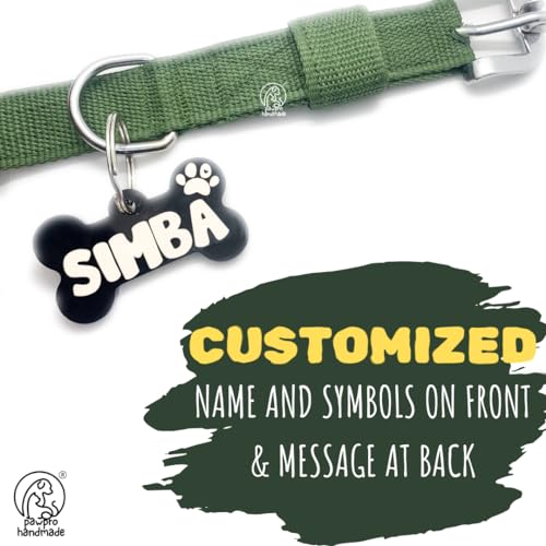 PAWPRO-HANDMADE-Nylon-Personalized-Green-Dog-Collar-Belt-with-Customizable-Dog-Name-Tag-40Cm-55Cm-Soft-Comfy-Pet-Collar-for-Small-Medium-Large-Dogs-Medium-Olive-Green