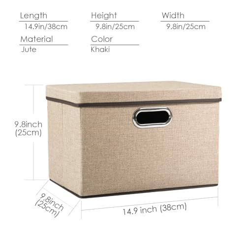 Image of PRANDOM Collapsible Storage Cubes with Lids [1-Pack] Jute Fabric Foldable Storage Boxes Organizer Containers Baskets Bins with Cover for Home Bedroom Closet Office Nursery (14.9x9.8x9.8)