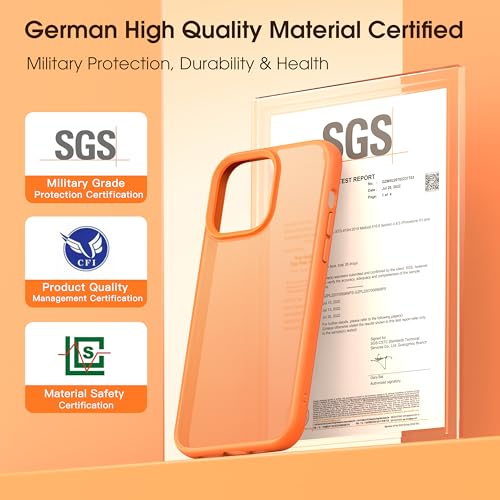 Alphex Colored Transluscent for iPhone 14 Pro Case, Sleek Cute Retro Design, German Quality Certified, 12FT Military-Grade Shockproof, Slim Matte Hard Back Case Women Men 6.1-inch, Orange Cushion