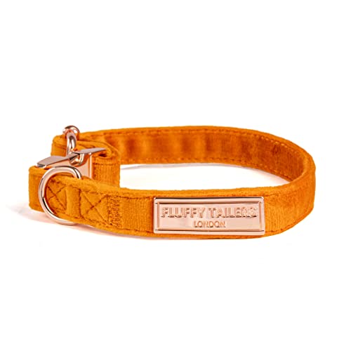 Fluffy Tailers Orange Velvet Luxury Adjustable Dog Collar Bowtie Comfortable Dog Collar with Detachable Bow Tie & Safety Buckle - Image 3