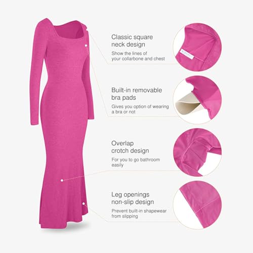 Image of Popilush Long Sleeve Formal Dress with Built in Shapewear Bra Maxi Dress