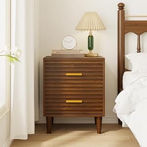 Alohappy nightstands set of 2 mid century modern night stands fluted bedside table for bedroom end table with storage drawers vintage bed side table wood accent table for living room brown 2pcs  urban country home decor