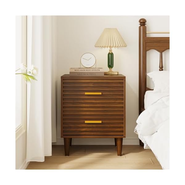 Alohappy nightstands set of 2 mid century modern night stands fluted bedside table for bedroom end table with storage drawers vintage bed side table wood accent table for living room brown 2pcs  urban country home decor
