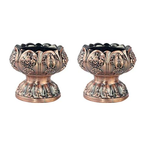 Lotus Flower Votive Tealight Holder, Buddhist Tealight Candle Holder - Tibetan Buddhist Water Offering Cup, Tibetan Oil Lamp Holder Buddhist Supplies for Meditation Buddha Altar, Set of 2 (Copper) Cover