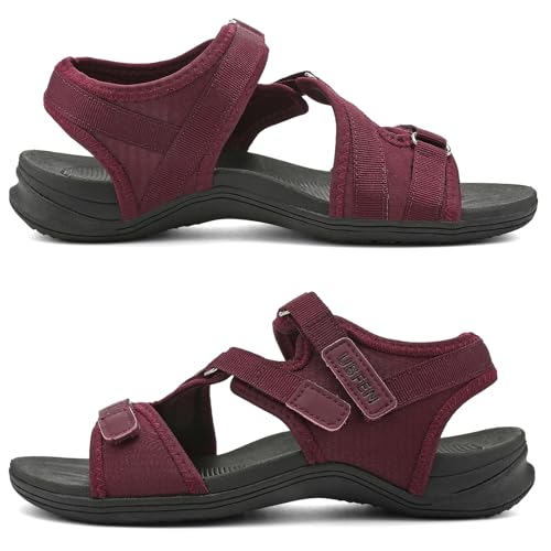 Image of UBFEN Womens Hiking Water Sport Sandals with Arch Support | 3 Adjustable Straps, Cushioned Footbed, Non-Slip, Comfortable Walking for Athletic Outdoor Summer Beach