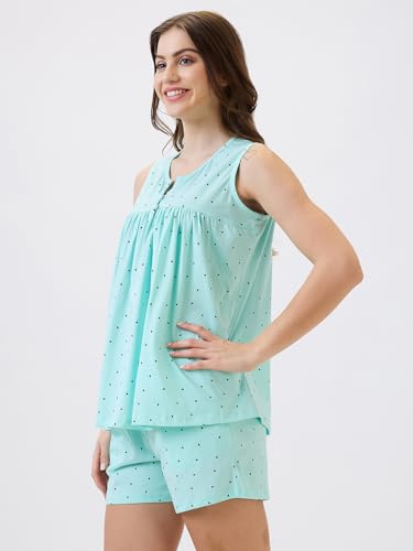 Image of AV2 Women's Cotton Printed Round Neck Sleeveless Night Suit Set | Bermuda Shorts Set | Casual Night Dress -2912