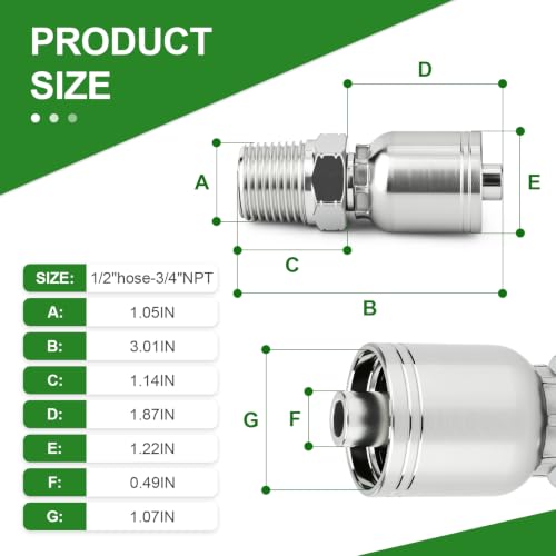 Image of TAISHER 12PCS 1 /2 inchHose x 3 /4 inch NPT Male Hydraulic Hose Fittings
