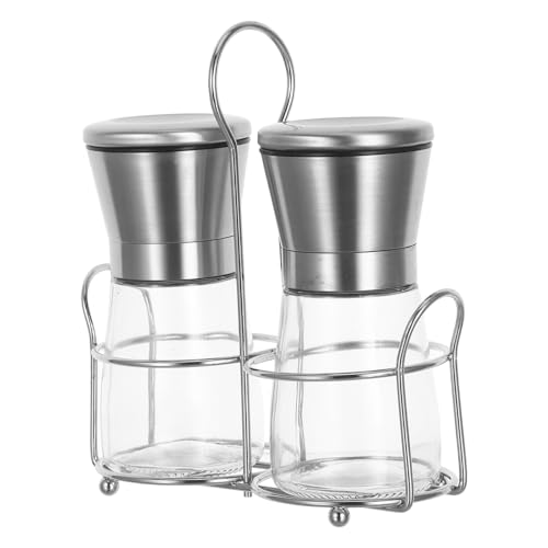 SHINEOFI Moulin à Poivre et Sel Manuel en Acier Inoxydable, Lot de 2 Set avec Support Compact, Broyeur à Épices Réglable pour Poivre, Sel Marin et Épices, Broyeur Multifonction Pratique