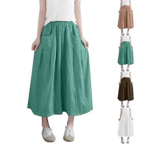 luoluoluo Linen Culottes Trousers Womens Clearance Ladies Plain Cropped Pants Casual Wide Leg Culottes Pants Cotton Linen Palazzo Trousers with Pockets Smart Office Work Going Out Party Culotte Blue