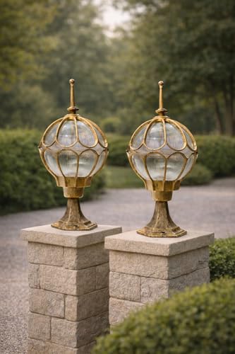 Image of Weldecor Outdoor Gate Pillar Lamp for Home Entrance Waterproof LED Garden Light (E27 Holder LED Bulb Comptaible) Antique Decorative Main Gate Post Lantern for Villa, Bungalow, Resort, Set of 2