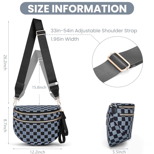 Image of Lushandy Bum Bag Checkered Crossbody Bag Mom Everyday Purse | Roomy Space, Wipe Clean, Wide Strap