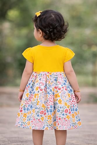 Image of babeezworld Baby Girl Cotton Dress - Half Sleeves Knee Length fit and Flare Frock jhabla Regular fit top