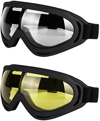 LJDJ Motorcycle Goggles - Glasses Set of 2 Yellow Clear Lenses Dirt Bike ATV Motocross Anti-UV Adjustable Riding Off Road Racing Protective Combat Tactical Military Goggles