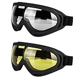 LJDJ Motorcycle Goggles - Glasses Set of 2 Yellow Clear Lenses Dirt Bike ATV Motocross Anti-UV Adjustable Riding Off Road Racing Protective Combat Tactical Military Goggles