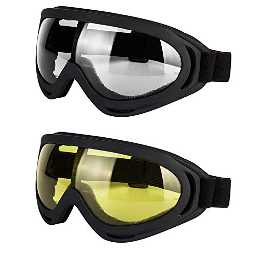 LJDJ Motorcycle Goggles - Glasses Set of 2 Yellow Clear Lenses Dirt Bike ATV Motocross Anti-UV Adjustable Riding Off Road Racing Protective Combat Tactical Military Goggles