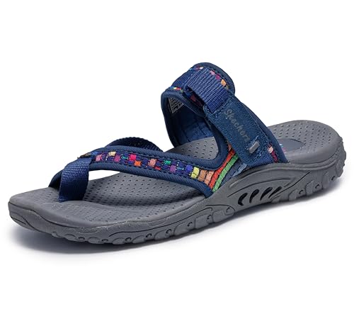 Skechers Women's Reggae-Mad Swag-Toe Thong Woven Sandal, Navy, 8