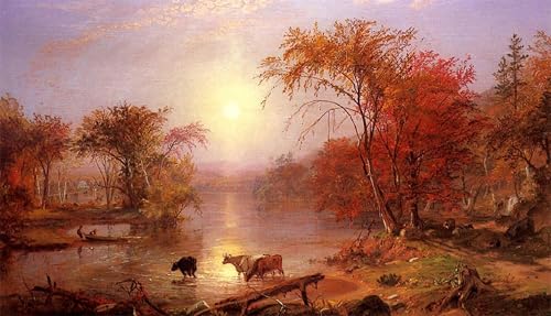 Impression sur toile Indian Summer Hudson River Albert Bierstadt affiche peinture moderne salon
