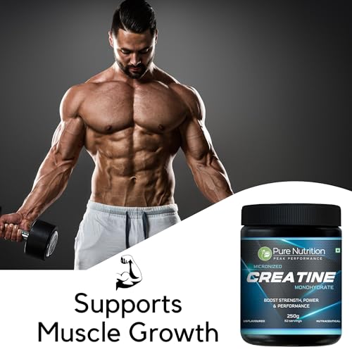 Image of Pure Nutrition Micronised Creatine Monohydrate Powder (250g), Pre /Post Workout Supplement, Instant Energy for Athletic Performance, Fast Recovery, Increased Muscle Mass, Unflavoured, 33 Servings