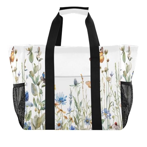 YETTASBIN Herbal Wildflower Large Foldable Travel Tote Bag, Lightweight Waterproof Swim Pool Bag with Handles & Pocket for Beach Outdoor, Reusable Grocery Bag for Kitchen, Shopping2