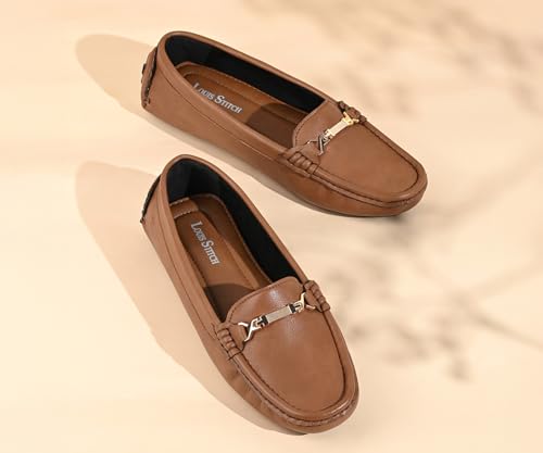 Image of LOUIS STITCH Women's Premium Slip-On Loafers with Buckle | Elegant Solid Slip-On Comfort Shoes for Casual and Formal Wear | Slip-On Loafer Shoes for Women | LSLD-BLR-HS04