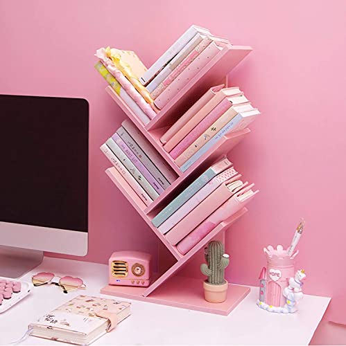 J.dxhy Tree Bookshelf,4-Layer Floor Standing Bookshelf,The Desktop Bookshelf Can Hold Books,Magazines,Cds And Photo Albums,Office Storage Rack,Pink #TOP1