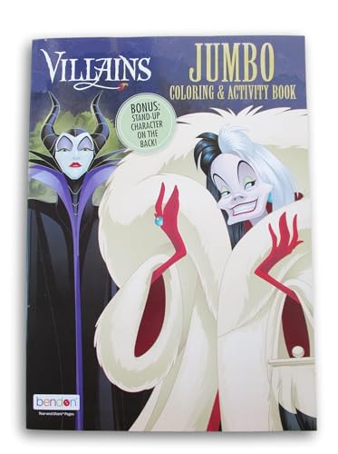 Villains Maleficent, Crudelia Devil, Evil Queen, Hades, and More - Libro da colorare e attività con personaggio in piedi sul retro, 80 pagine