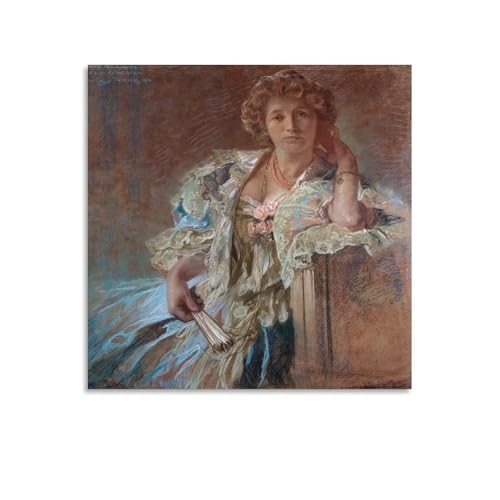 Impression sur toile Mucha Portrait de Berthe Lalande finition prestige en 40 x 40