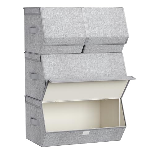 El Mejor Listado de Cajas de almacenaje los 5 más buscados. 39 SONGMICS Juego de 4 Cajas de Almacenamiento con Tapas, Cubos de Almacenamiento con Cierres Magnéticos, Apilables, Marco de Metal, para Ropa, Libros, Gris MRLB22GY