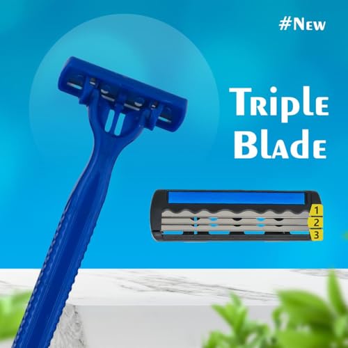 Image of WETELL Triple Blade Disposable Razors for Men with Aloe & Vitamin E Lubrication Strip, Super Stainless Steel Blades, 5 Razors (4+1 Free) (WT202537)