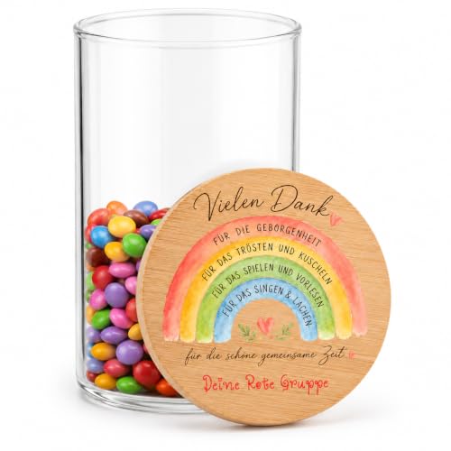 minipishop Abschiedsgeschenk Erzieherin Personalisiertes Vorratsglas als Danke für die schöne Zeit Geschenk zum Kita Abschied Abschiedsgeschenk Tagesmutter Vielen Dank Regenbogen