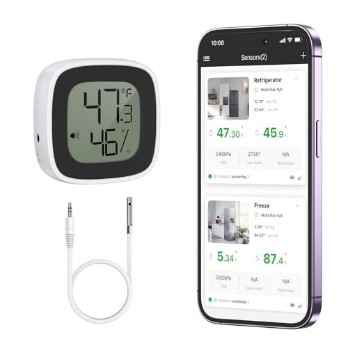 JXTZ Bluetooth Refrigerator Thermometer, App Control Fridge and Freezer Thermometer, Data Record Export, 164Ft Range Smart Temperature Monitor Sensor for Refrigerator Freezer Pool Tub - Not WiFi