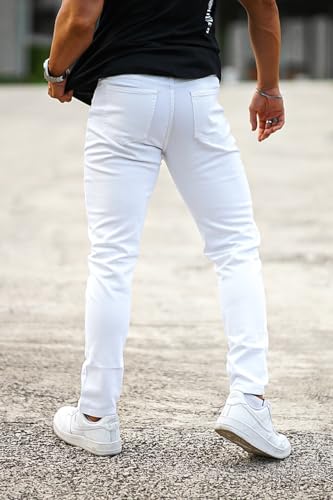 Mens Slim Fit Jeans Stretch Denim Pants for Men Tapered Leg White 34x322