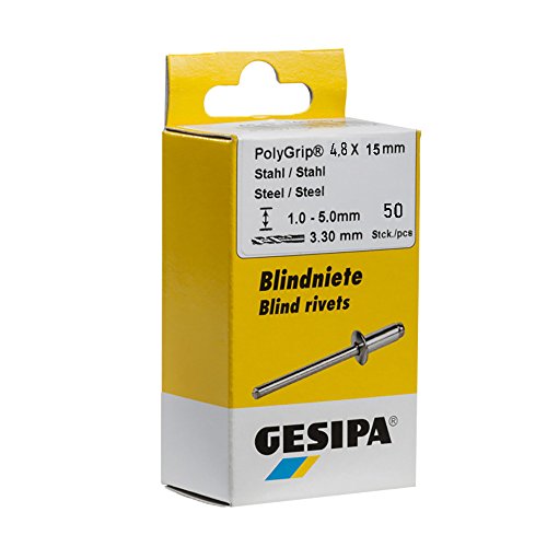 Gesipa 1464828 Rivetti Ciechi In Acciaio Inox Polygrip, Argento, 4.8 X 15 Mm
