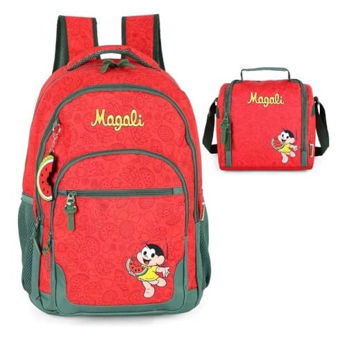 Kit Mochila de Costas Magali Melancia Vermelha + Lancheira
