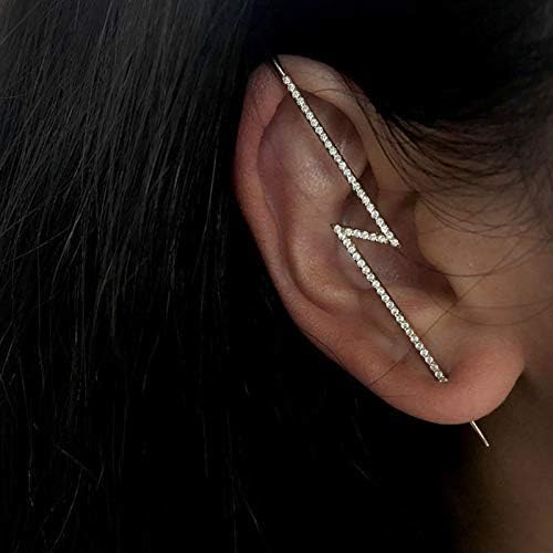 Hook Earrings for Women Helix Ear Clawer Pin Wrap Cuff Earrings Pierced Rhinestone Lightning Bolt Piercing Jewelry Gifts by choice of all - Image 2