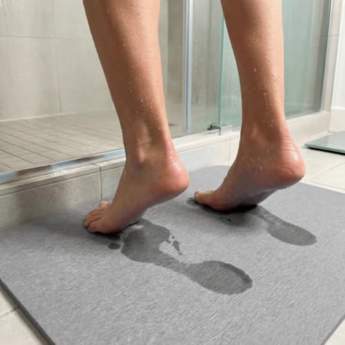 Image of Stone Bath Mat | Diatomaceous Earth Non-Slip Quick Drying Bathroom Floor Mat | Super Absorbent Bathtub & Shower Mat | Odor Free, Safe & Clean for Bathroom & Kitchen (Light cream, 29.5 x 39.5 cm)
