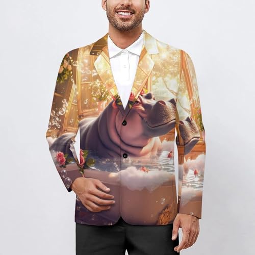 Bathroom Hippo Toilet Mens Blazer Lightweight Sport Coat Two Button Suit Jackets2
