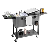VEVOR Kühlwagen Getränkewagen 75,71 L bis zu 50 Flaschen / 110 Dosen, Beistellwagen für Terrassenpartys und Bars mit unterem Regal & Seitenregalen & Flaschenöffner & Deckel, Getränkekühler Schwarz