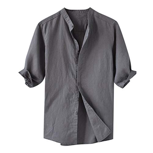Misaky Dress Shirts for Men Summer Casual Breathable Solid Color Button Cotton Cotton Sleeve Plus Size Tops(Gray, XL)