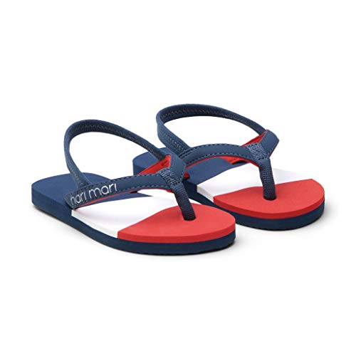 Hari Mari Meadows Asana - Navy/Red/Lily Girl's Premium Foam Rubber Flip Flops with Leather Straps and Rubber Outsoles K9