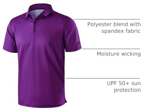 Image of Obla Mens Golf Polo Shirts Short Sleeve Dry Fit Performance Moisture Wicking Casual Print Collared Golf Shirts for Men