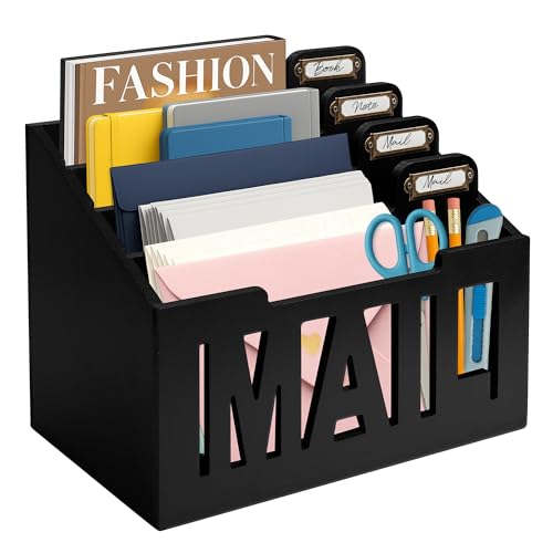 ADDFIT HOUSE Mail Organizer Countertop – Black Holder for Desk with 4 Slots & Label Tags, Decorative Desktop Sorter, Bill Storage and Envelope Tray for Organized Home Office Accessories (11x7x8 in) by ADDFIT HOUSE - Used condition - US$35.06