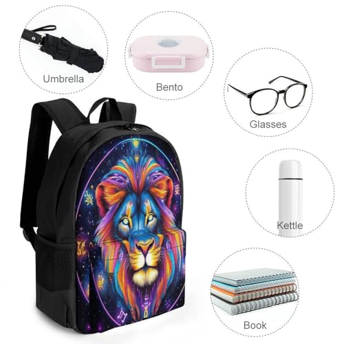 Mens Large Capacity Trippy Lion Leo Constellation Art Bags, Backpack Easy to Clean, Lightweight Bag for Daily Travel College Airplane Essentials4