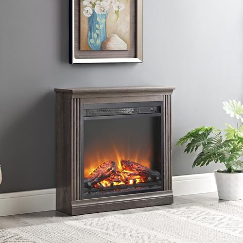 YIMUSTUK 18'' Black Electric Fireplace Insert, Ultra Thin Heater with Log Set & Realistic Flame,Overheating Protection